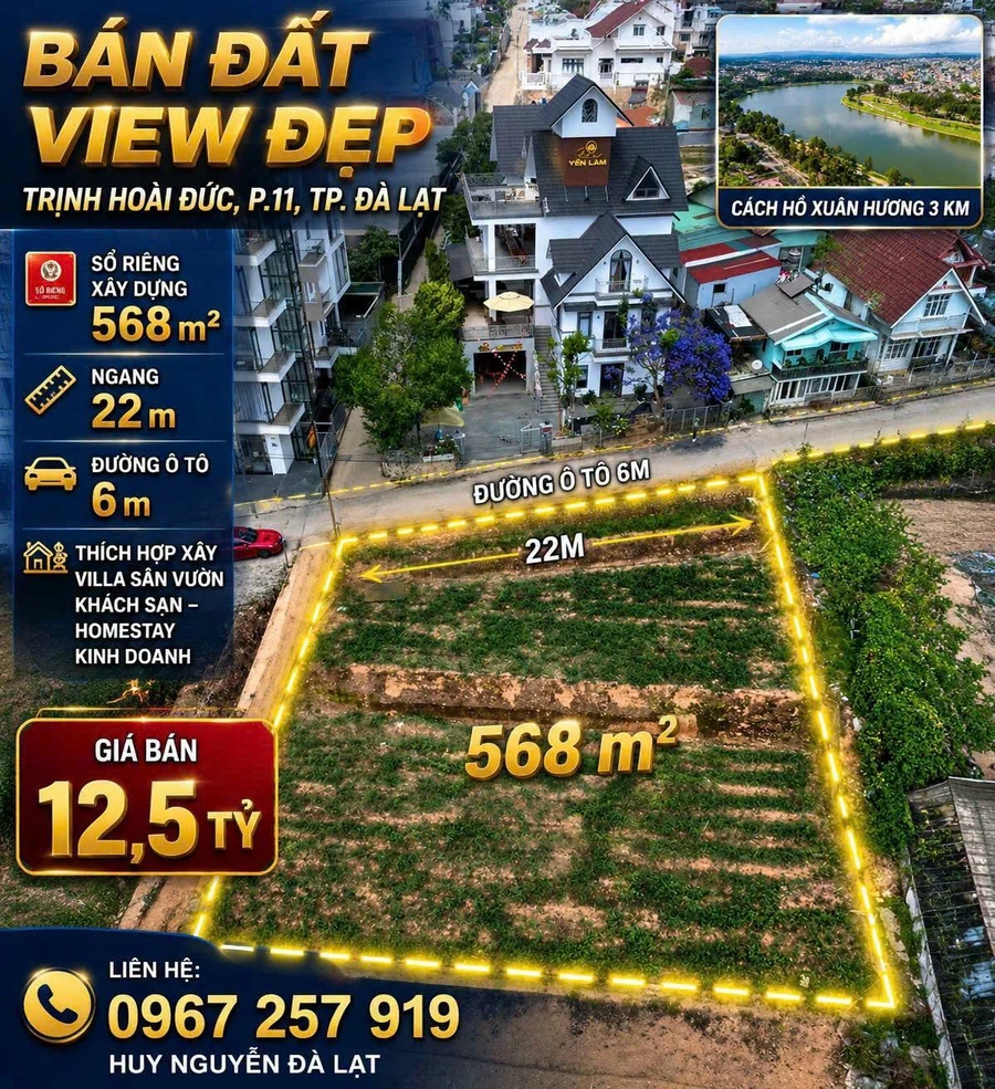 Bán đất đẹp SRXD 568m2 Phường 11 Đà Lạt 12 tỷ 5 - Ảnh 1
