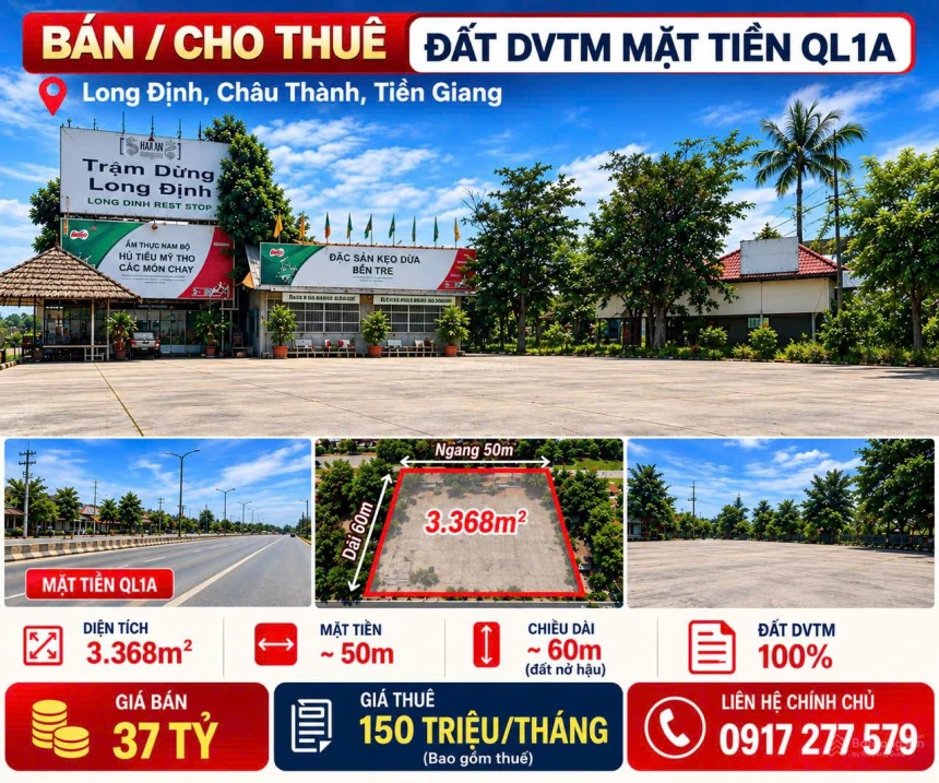 Đất DVTM mặt tiền Quốc lộ 1A, Long Định 3.368m2, mặt tiền 50m, tiện kinh doanh, showroom - Ảnh thu nhỏ 4