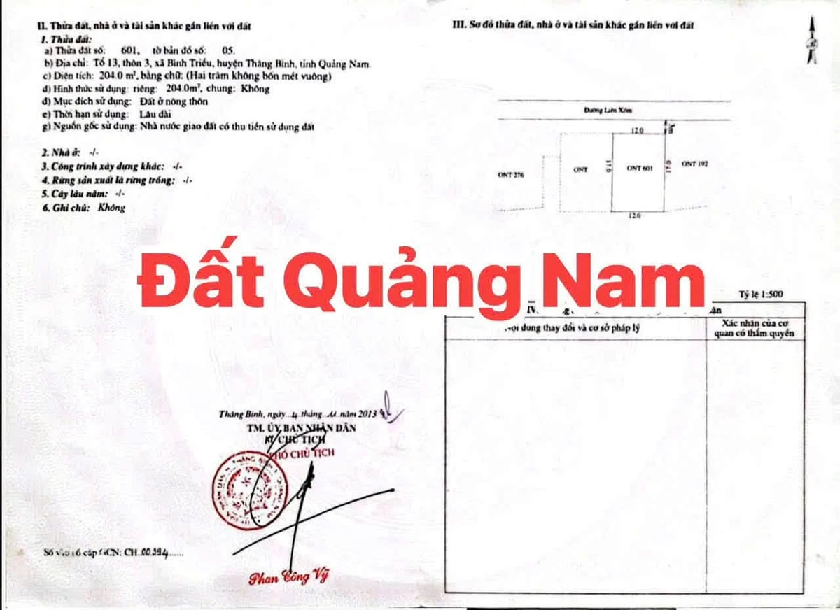 Bán đất thổ cư 204m2 (12x17m) thôn Phước Ấm, Thăng An, Đà Nẵng giá 970 triệu - Ảnh 1