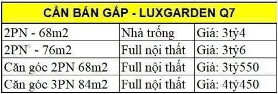 Bán căn hộ Luxgarden 2PN 68m2 từ 3,4 tỷ Quận 7
