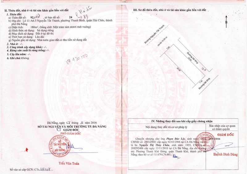 Bán đất biển Nguyễn Tất Thành 305m² giá 3 tỷ
