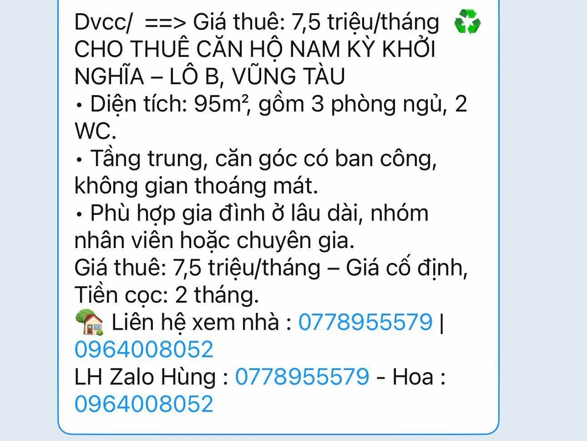 Cho thuê căn hộ 95m² 3PN Nam Kỳ Khởi Nghĩa, Vũng Tàu - Ảnh 1