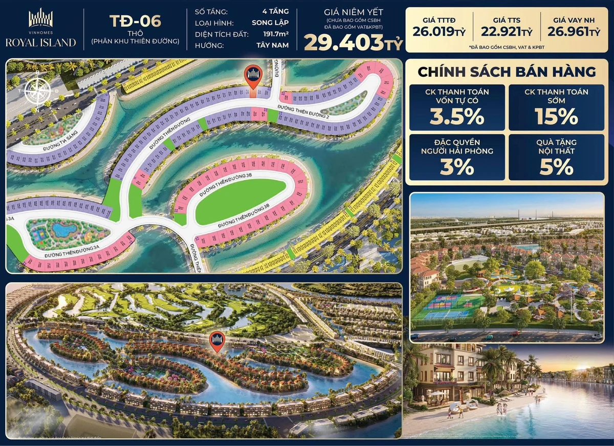 Bán biệt thự 4 tầng view biển Vinhomes Royal Island 191,7m² 22,9 tỷ - Ảnh 1
