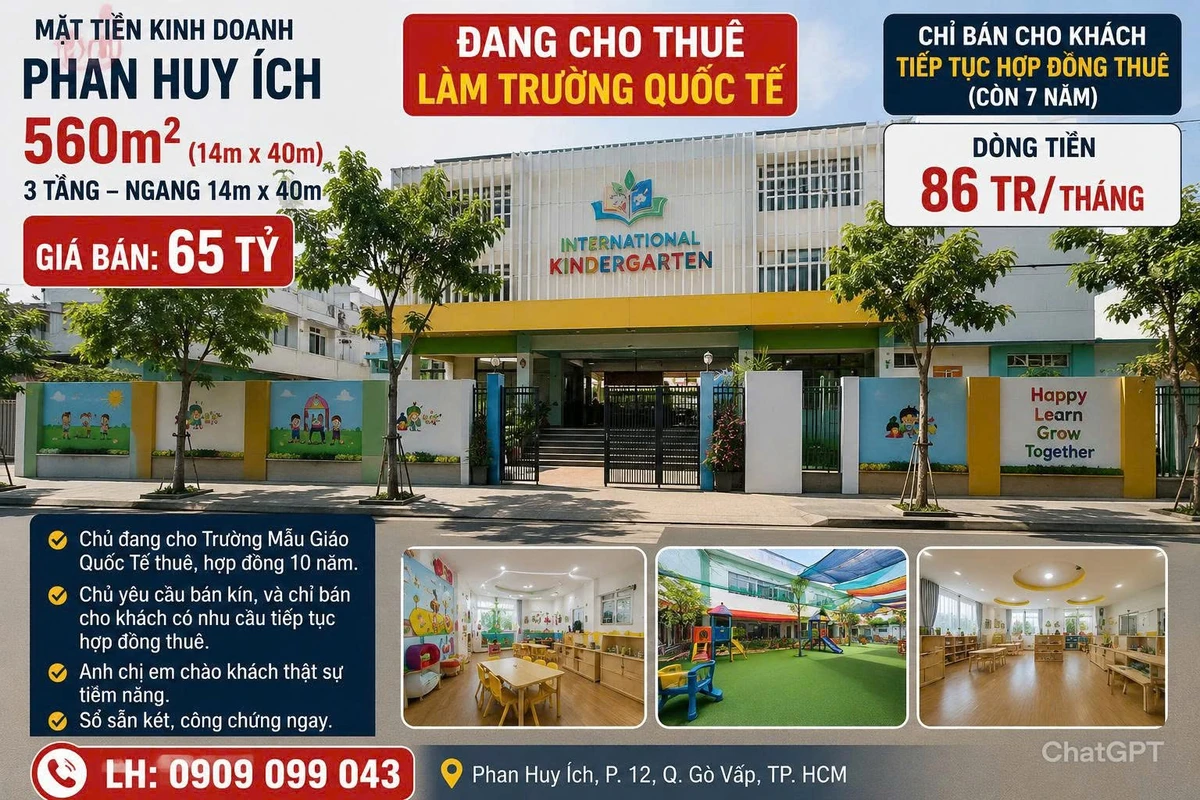 Bán mặt tiền Phan Huy Ích 560m² cho thuê trường quốc tế, 65 tỷ - Ảnh 1